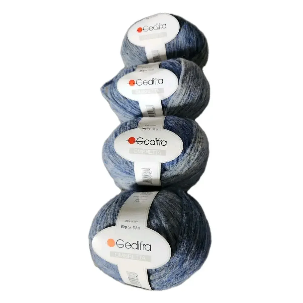 Gedifra Ombretta Yarn Lot 4 Skeins Blue Wool Blend Brushed Italy